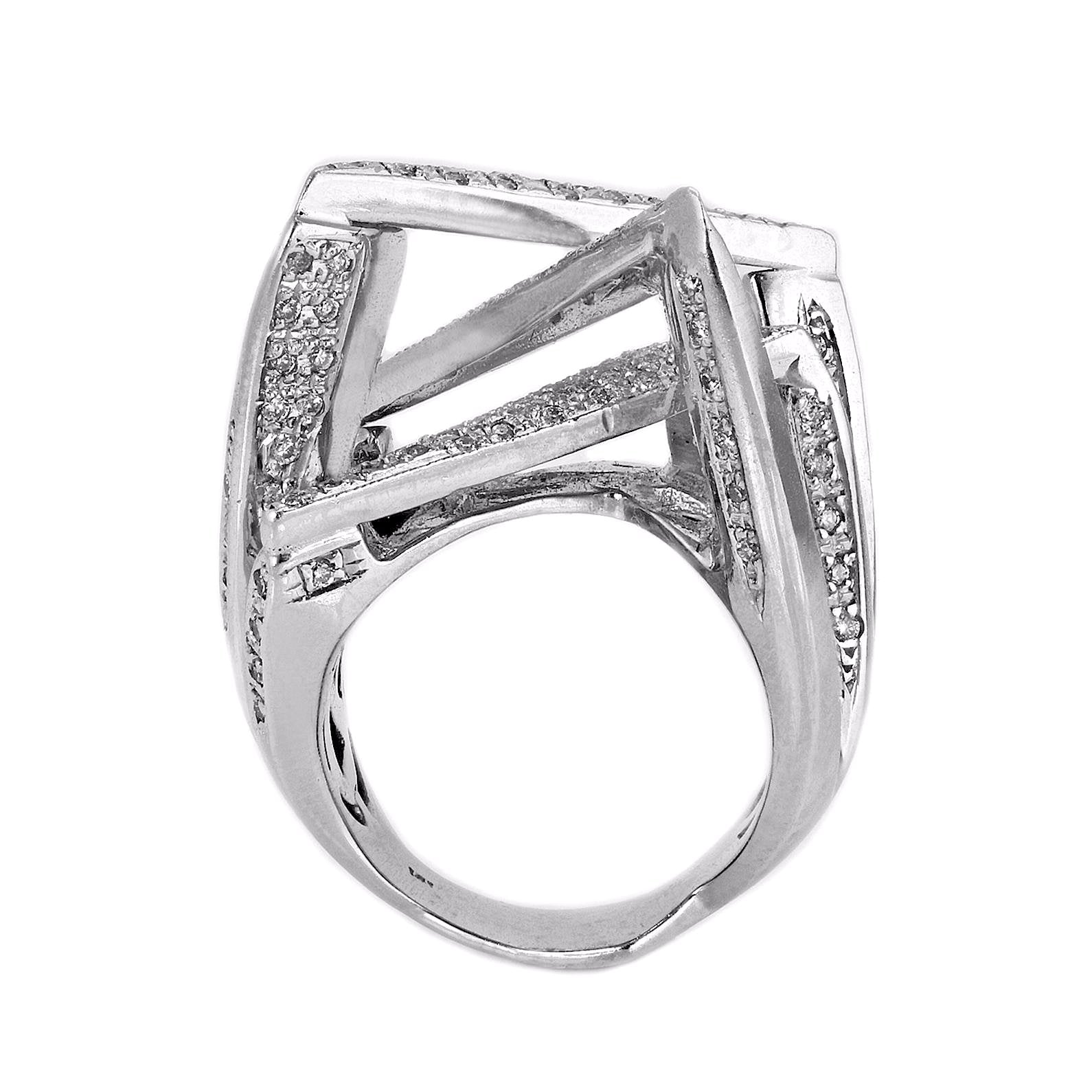 1.30ct Pav  Round Diamonds in 14K White Gold Geometric Ring