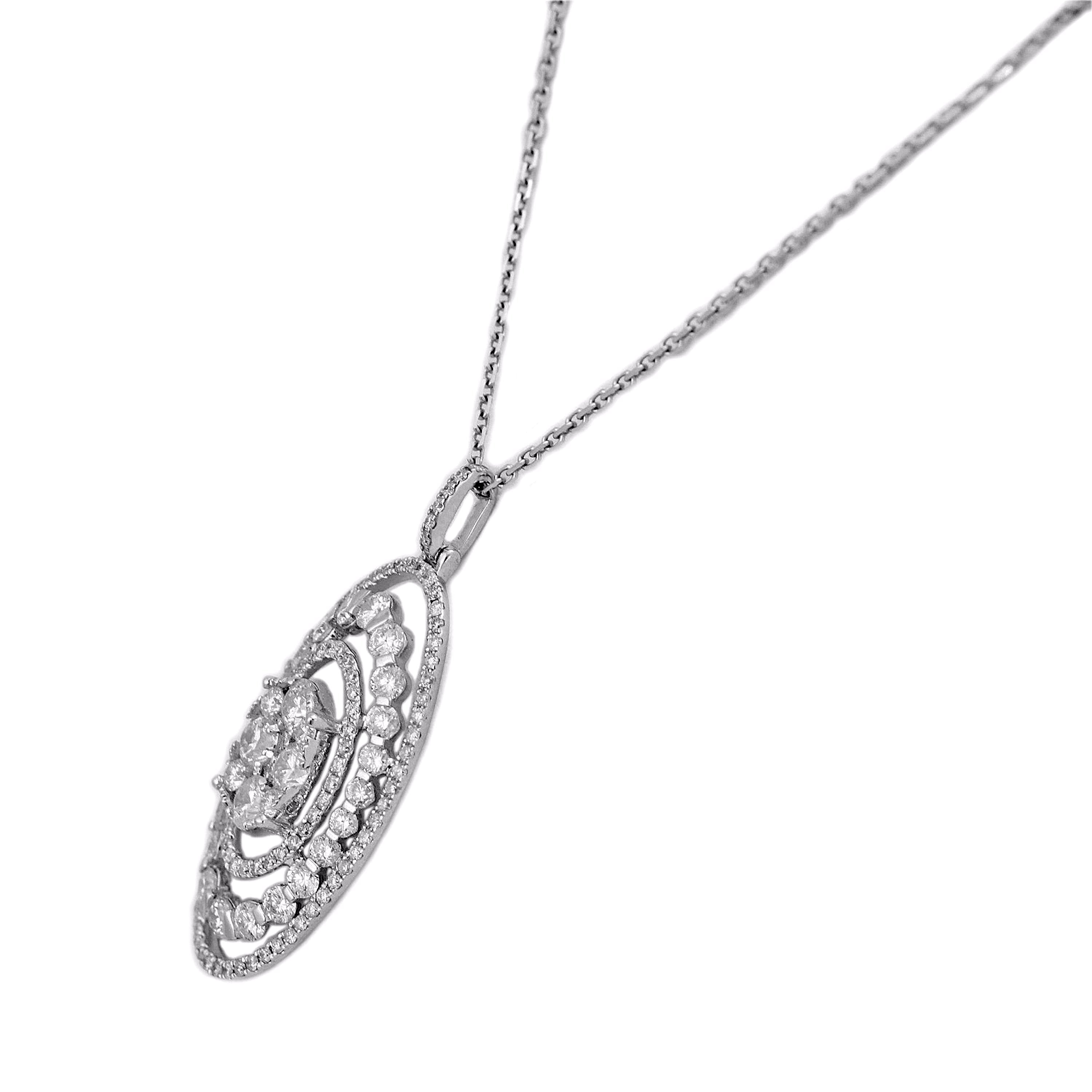 2.17ct Diamonds in 14K White Gold Oval Pendant Necklace 16"