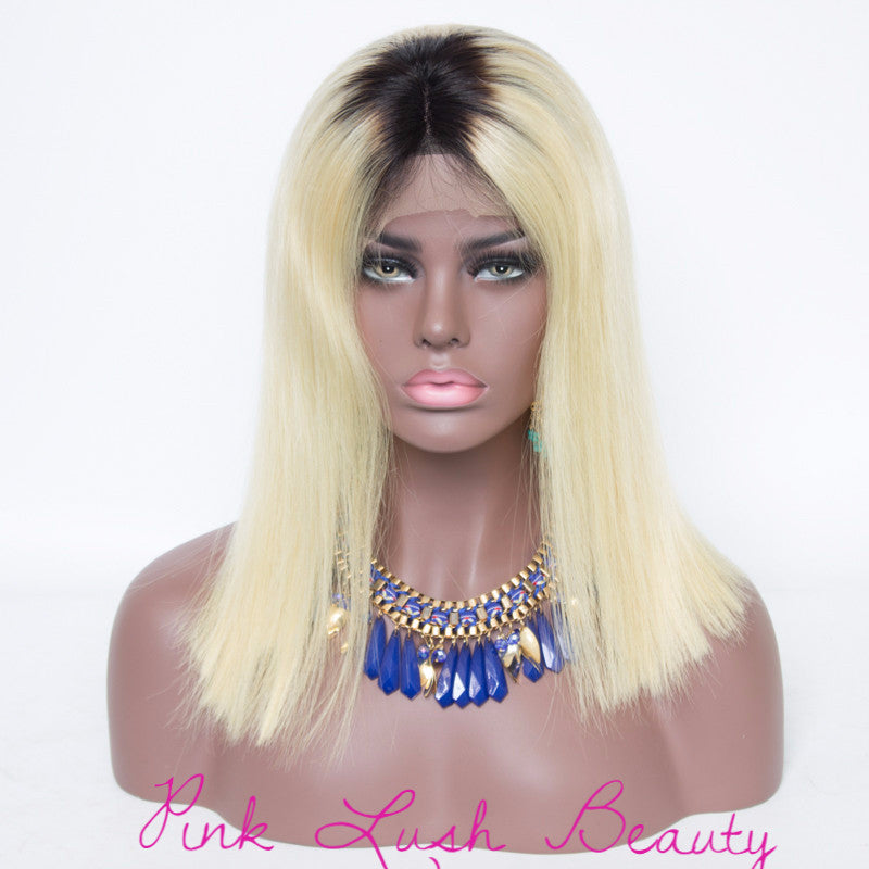 Russian Platinum Blonde Full Lace Wig With Dark Roots