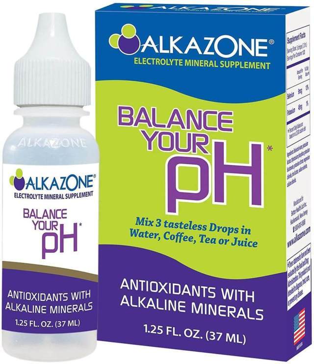 ALKAZONE Antioxidants with Alkaline Minerals pH Drops bottle and box