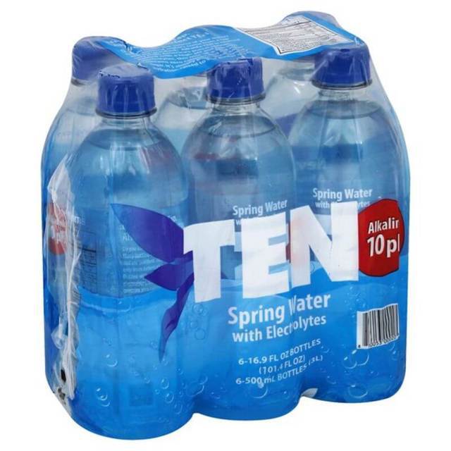 six pack of TEN Alkaline Spring Water with Electrolytes