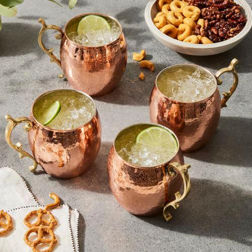 copper cups with drinks