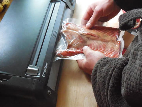 Vacuum packing king salmon