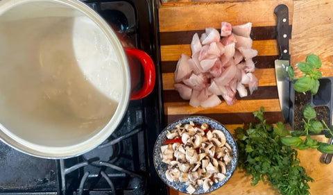Preparing Thai Coconut Seafood Soup 