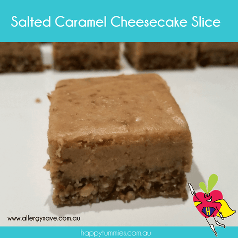 Gluten Free Salted Caramel Cheesecake Slice - Allergysave - Happy Tummies
