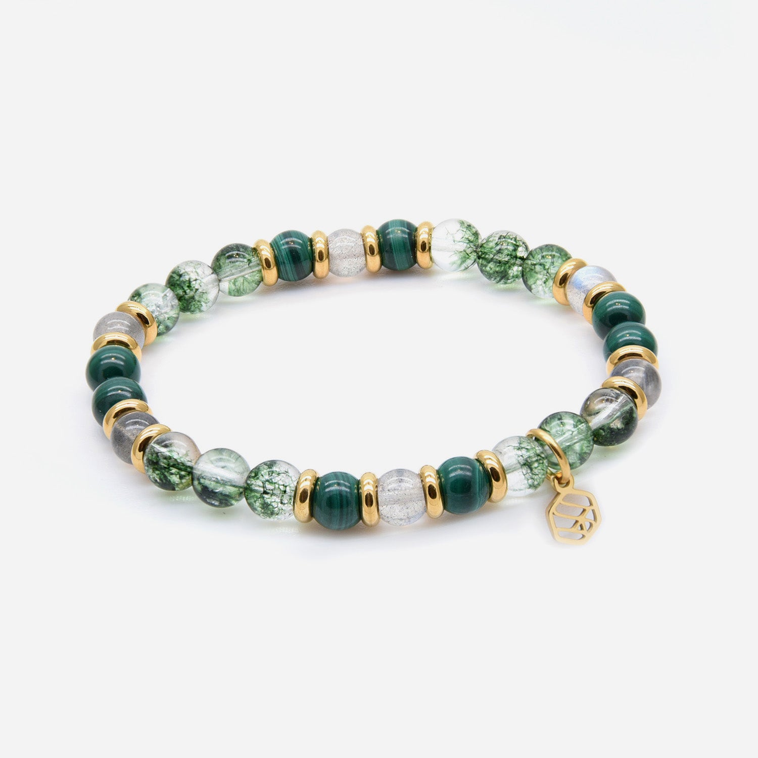 Malachite Green Phantom Black Obsidian Beaded Bracelet - Jadeite