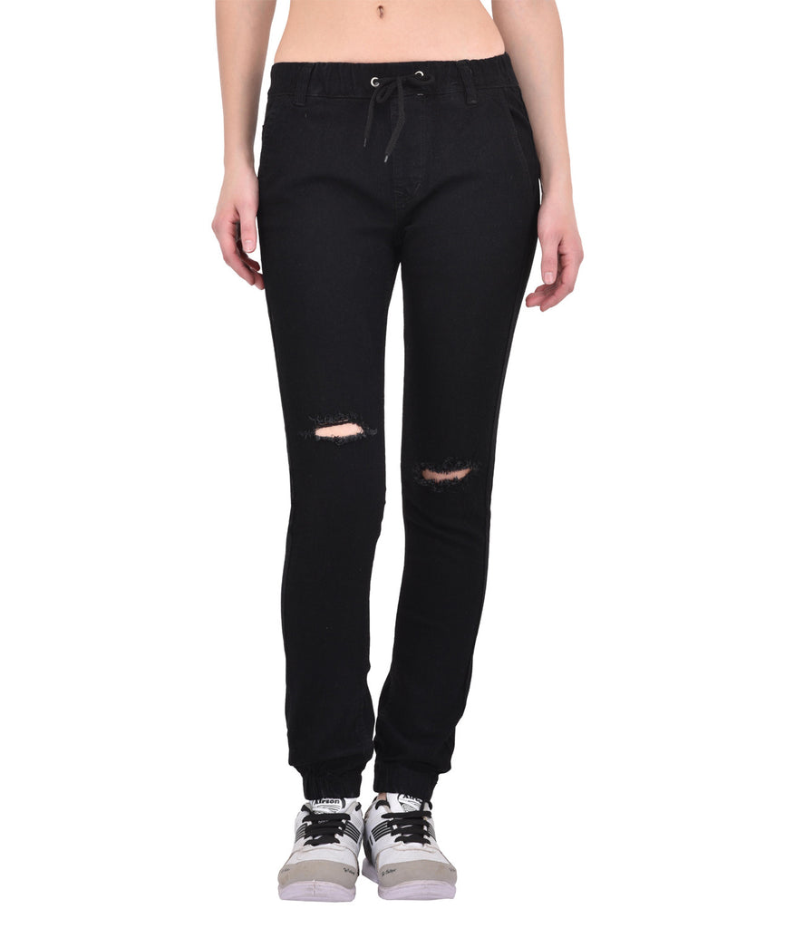 distressed denim joggers womens