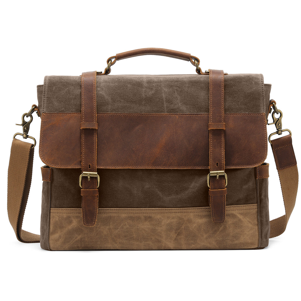 Kattee Men's Leather Canvas Messenger Bag Briefcase Retro Satchel Shou ...
