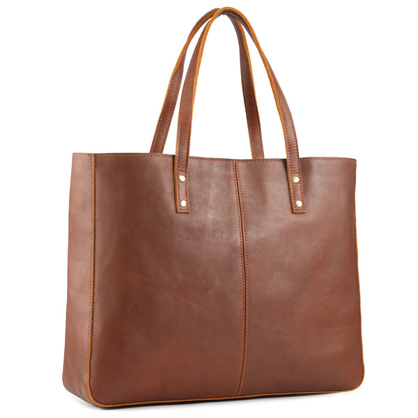 Kattee Vintage Cowhide Leather Tote Bag Large Handbag Brown – katteeus