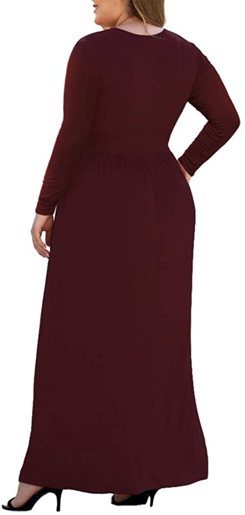 HAOMEILI Women's L-5XL Long Sleeve V-Neck Plus Size Casual Maxi Dresses with Pockets
