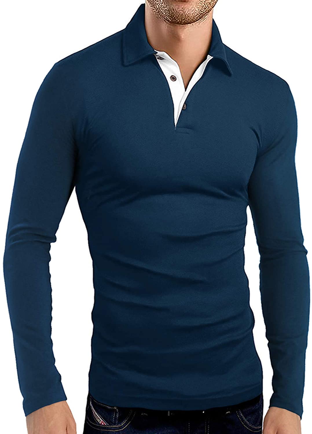 KUYIGO Men's Short & Long Sleeve Polo Shirts Casual Slim Fit Basic Des ...