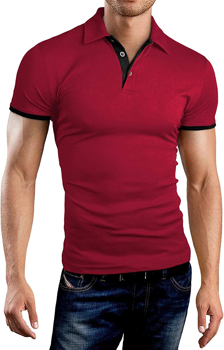 KUYIGO Men's Short & Long Sleeve Polo Shirts Casual Slim Fit Basic Des ...