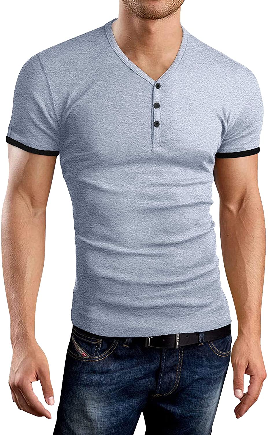 KUYIGO Mens Short Sleeve Henleys T-Shirts Buttons Placket Plain Summer ...