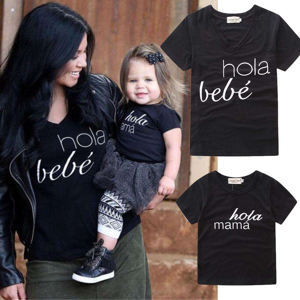 Hola Mama/Hola Bebe Mummy Matching Black Tee/Rompers (MRK X) – My Rocking  Kids