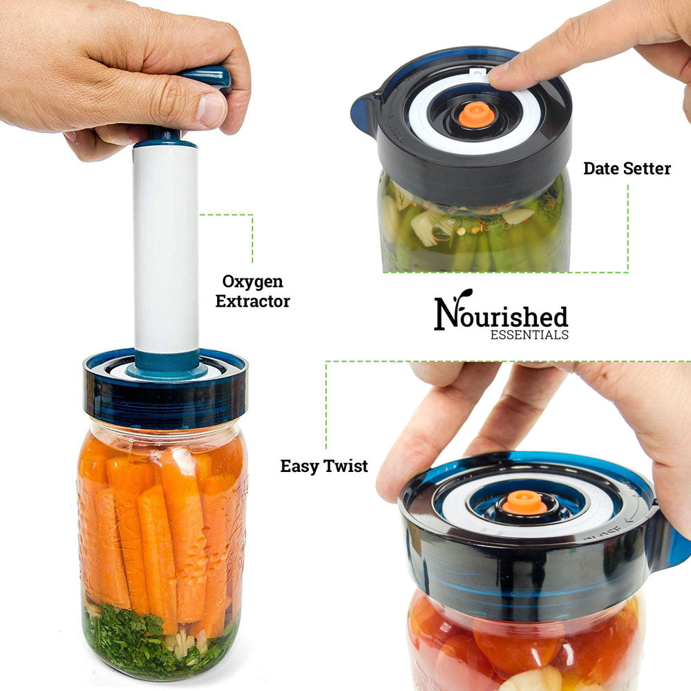 The Easy Fermenter 3 Lids + Pump Nourished Essentials