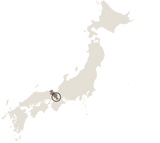 A Beige map of Japan, within which the area of Kyoto is filled in with a darker beige and the area of Uji is denoted with a black circle.