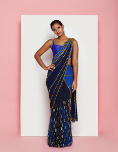 PDP Electric Blue Georgette Tulle Saree