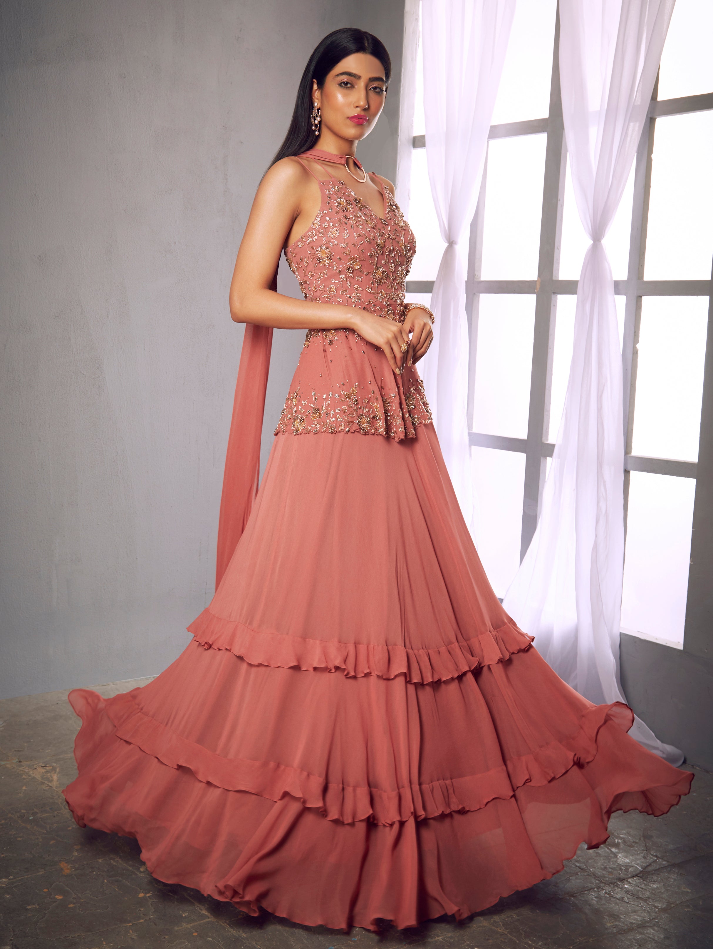 peplum shirt with lehnga