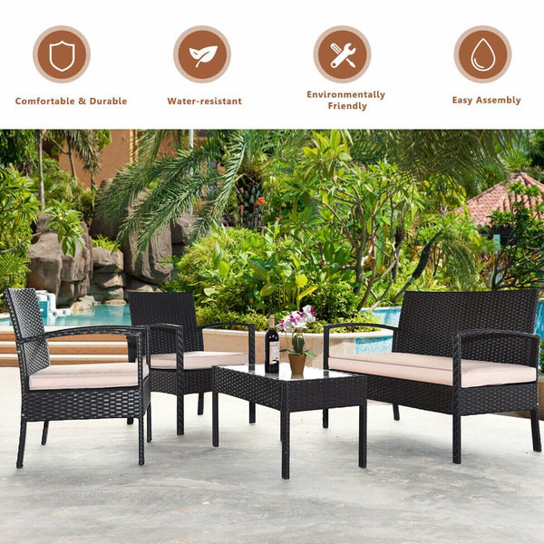 4pc Wicker Rattan Patio Furniture Outdoor Bistro Set