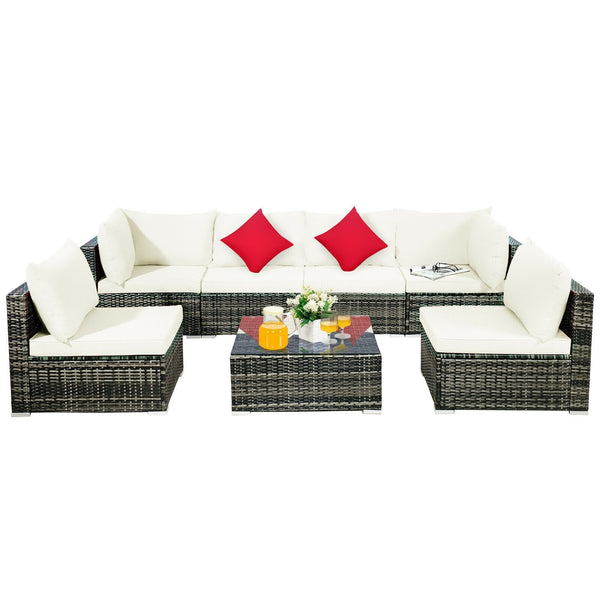 7pc Outdoor Rattan Sofa Set -  White