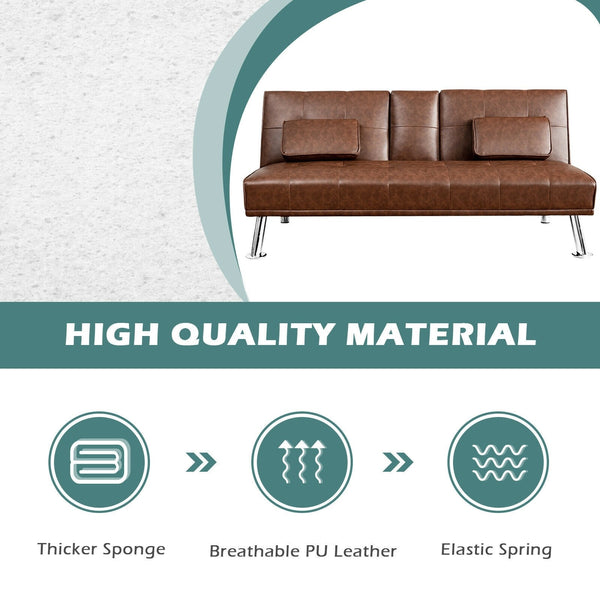 Convertible Folding Sofa with Cup Holder - Brown
