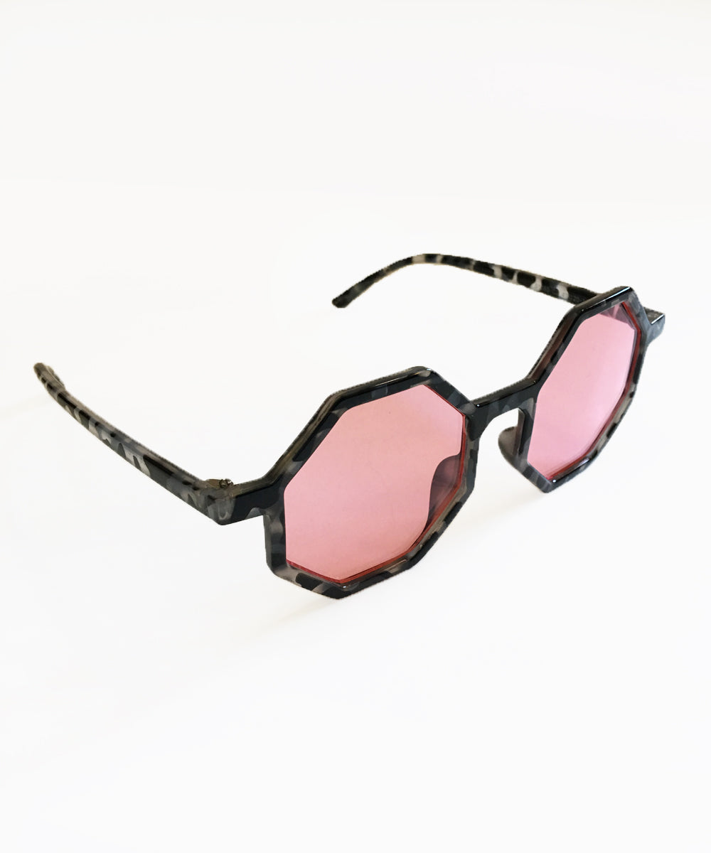 Octagonal Tortoise Pink Lens Thin Geometric Retro 1960s Sunglasses Pinup In A Pack