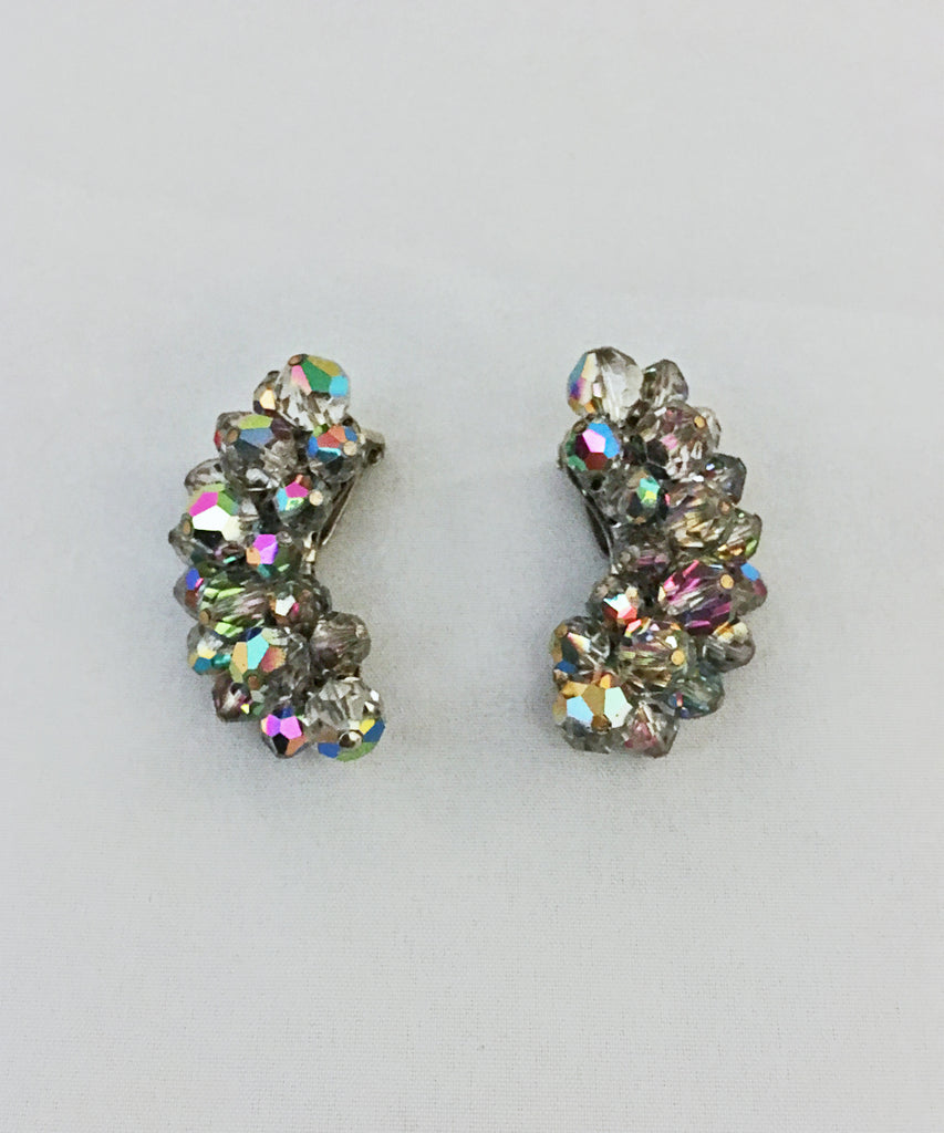Vintage Laguna Grey Aurora Borealis Clip On Crystal Earrings – Pinup in ...