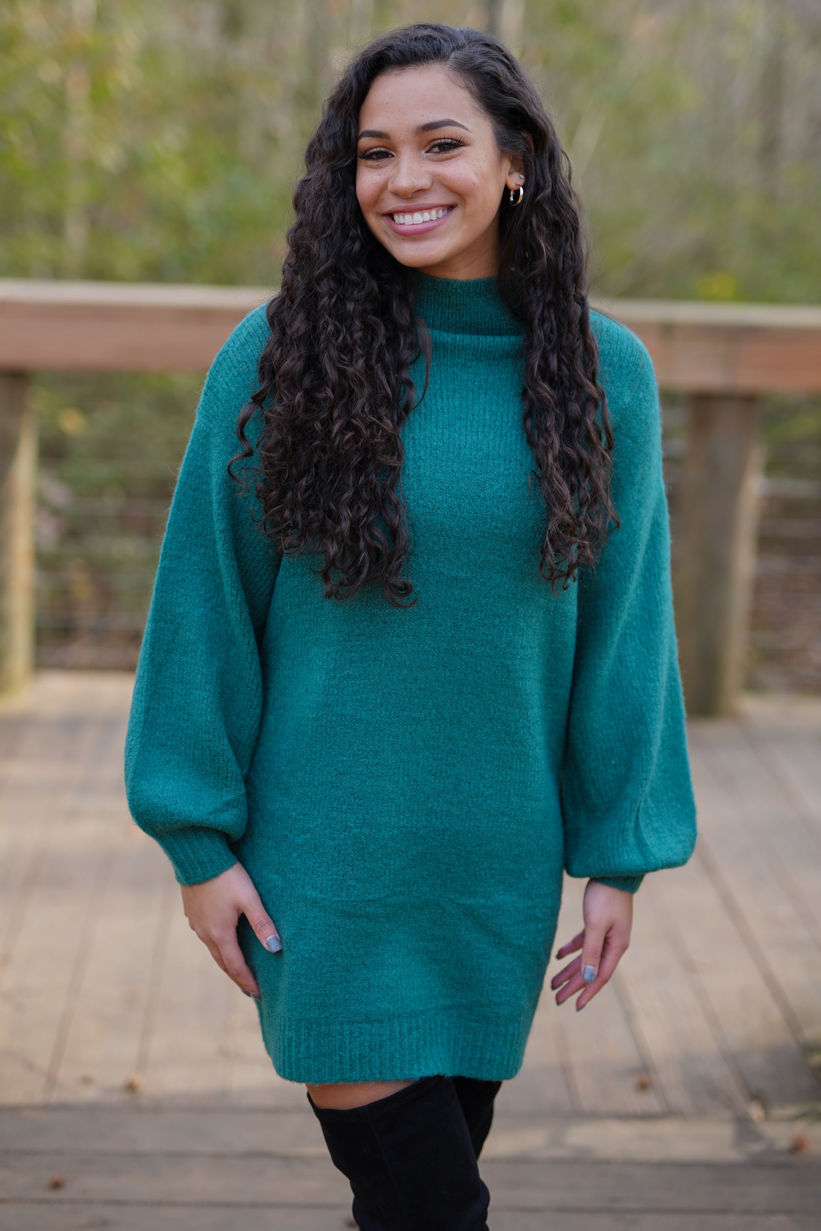 turquoise sweater dress