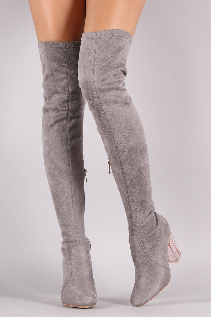 grey heeled over the knee boots