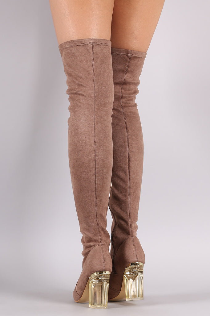chunky heel over the knee suede boots