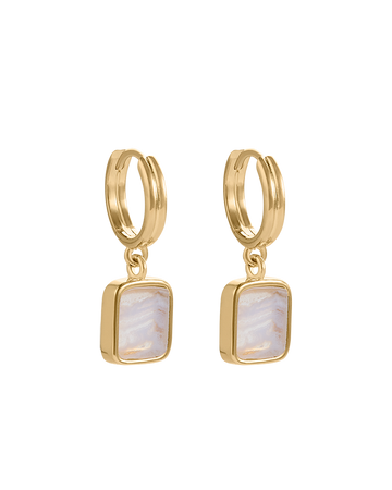 BLUE LACE AGATE HOOPS (18K GOLD PLATED)
