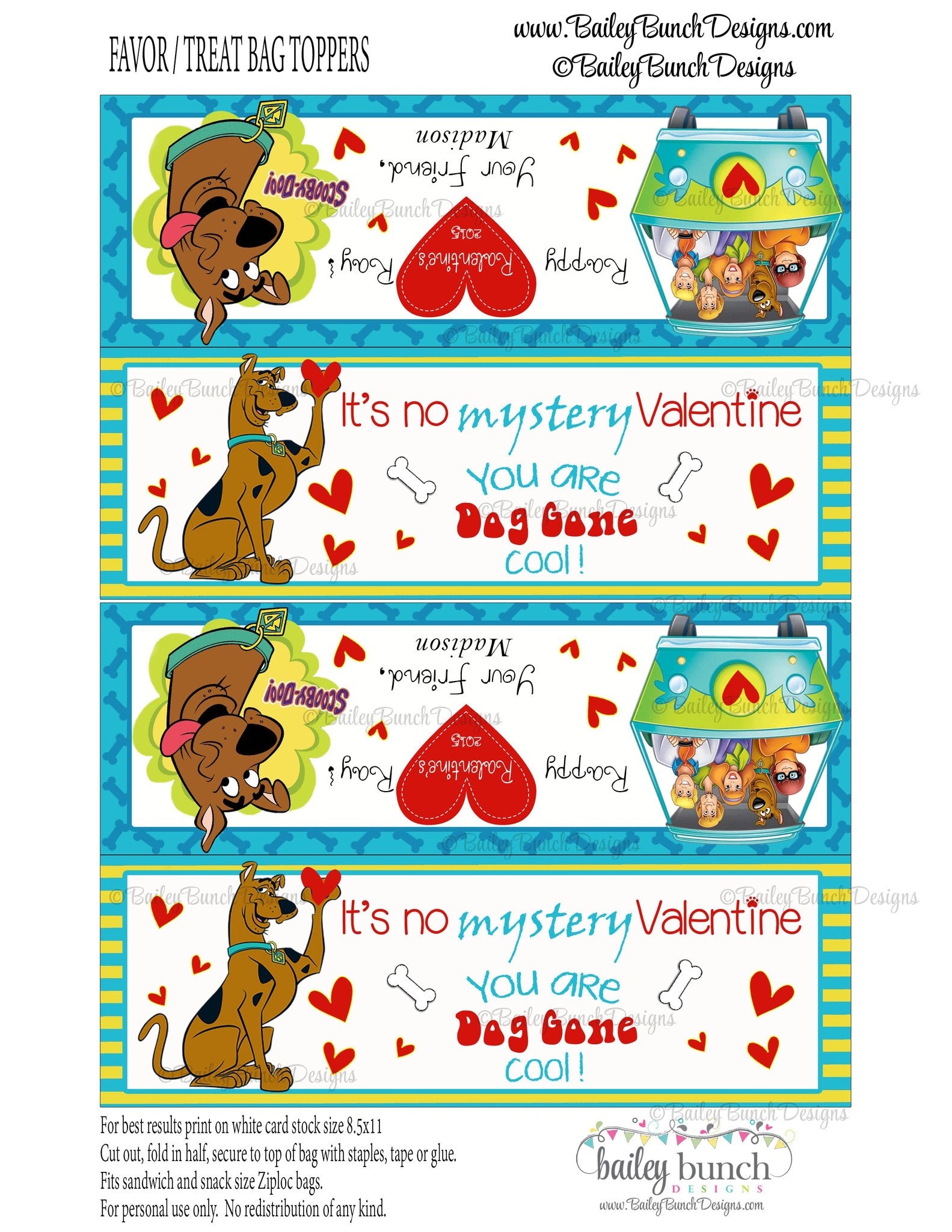 Scooby Doo Valentine Bag Toppers Scooby Doo Valentines VDAYSCOOBY0520
