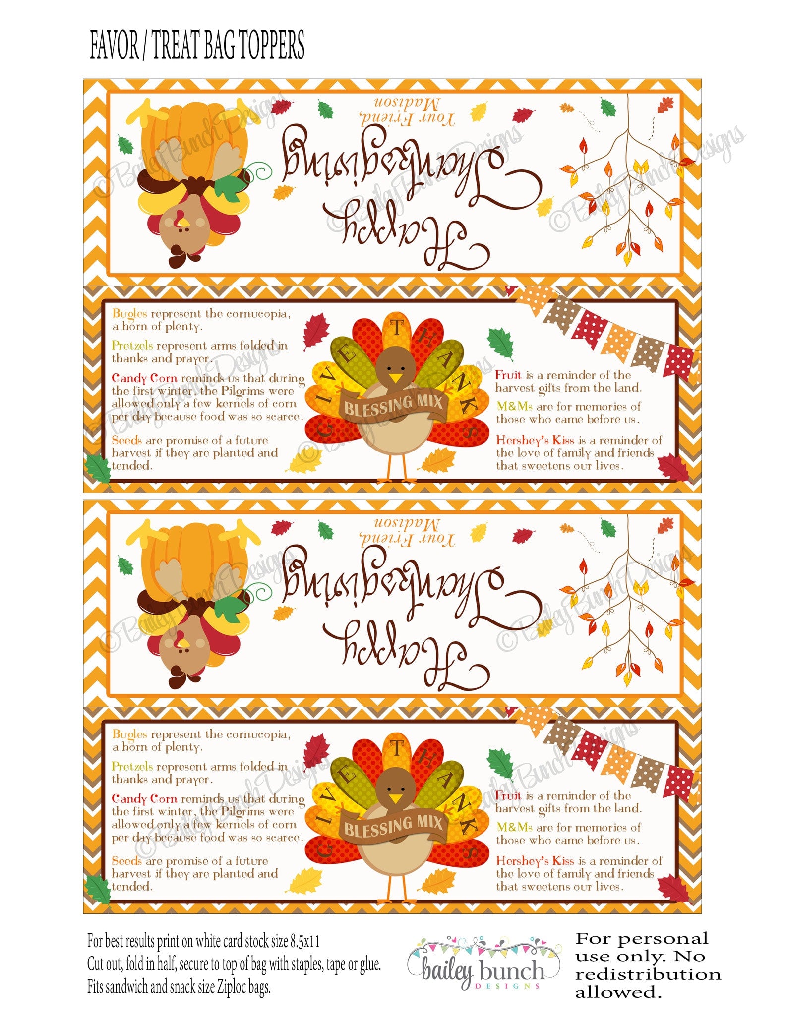 Thanksgiving Blessing Mix Treat Bags Thanksgiving Toppers Happy Than