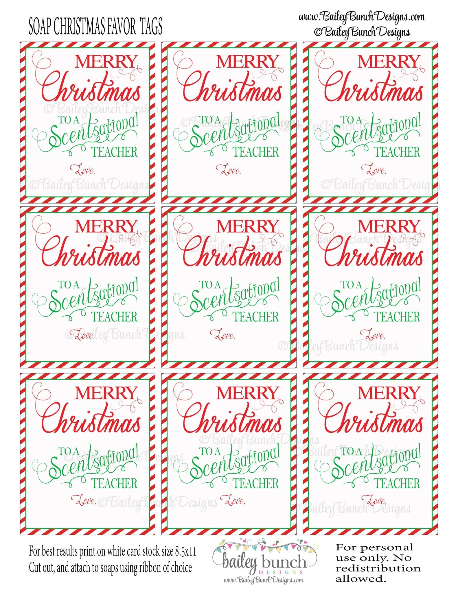 Soap Gift Labels, Teacher Christmas Gift IDSOAP0520 - Bailey Bunch Designs