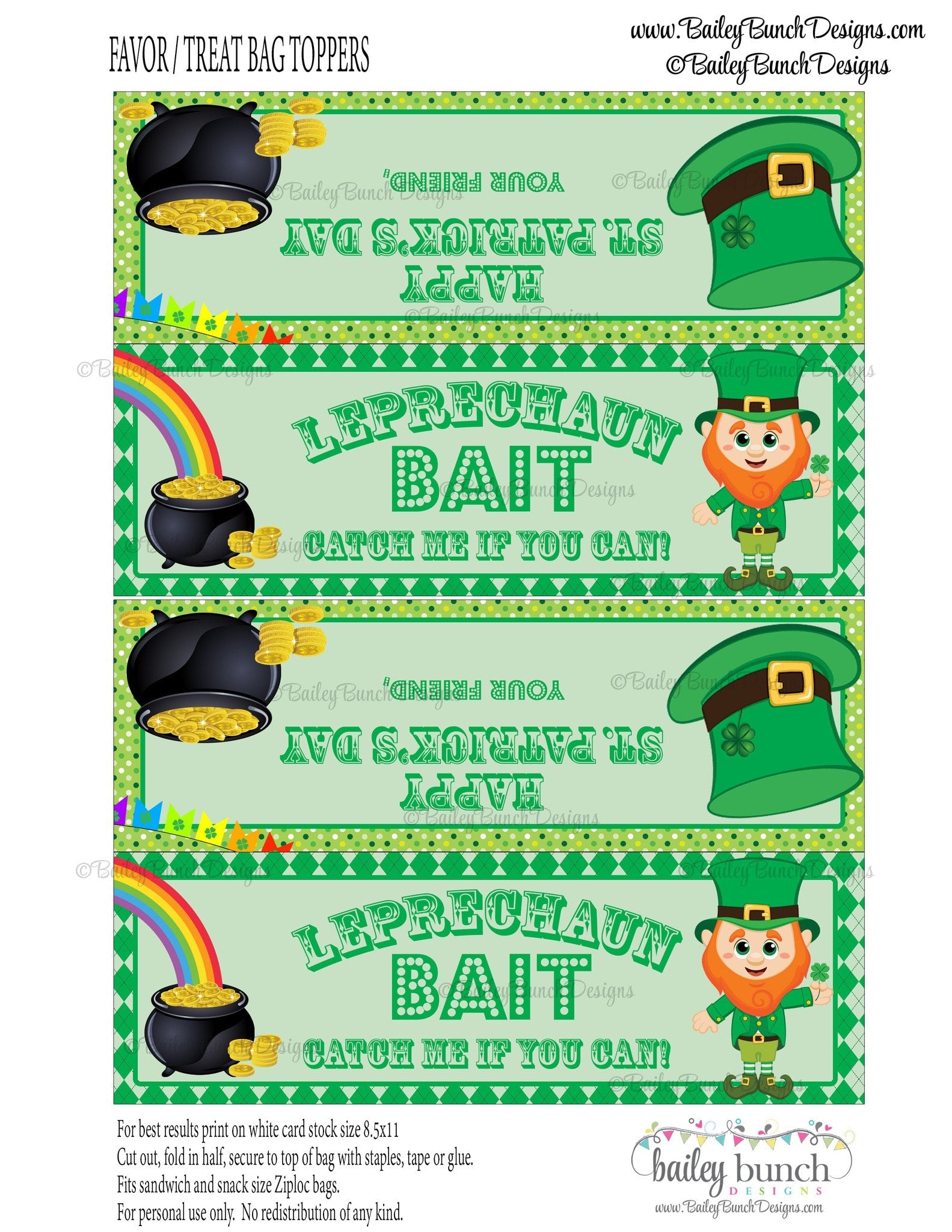 Leprechaun Bait St. Patrick's Day Treat Tags, IDLEPRECHAUN0520 Bailey