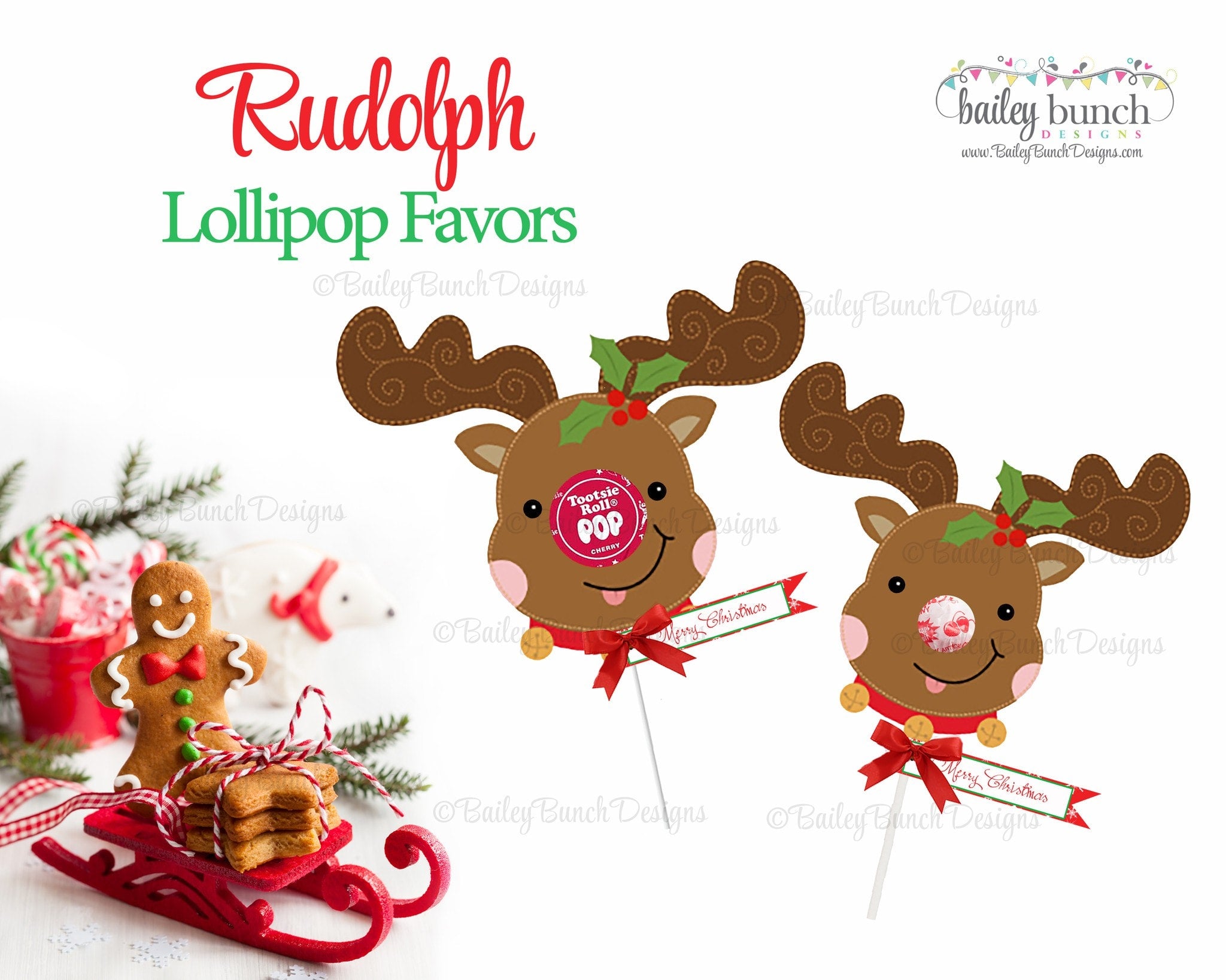 Printable Red-Nosed Reindeer Holiday Gift Tags (Instant Download)