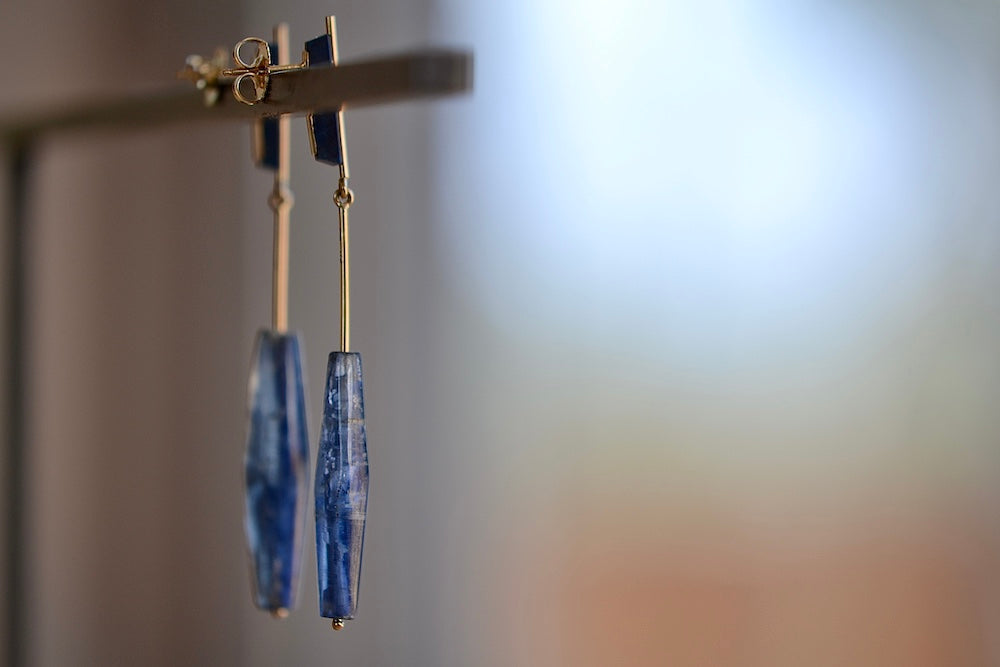 Kyanite and Lapis on Stick and Strand Earrings
