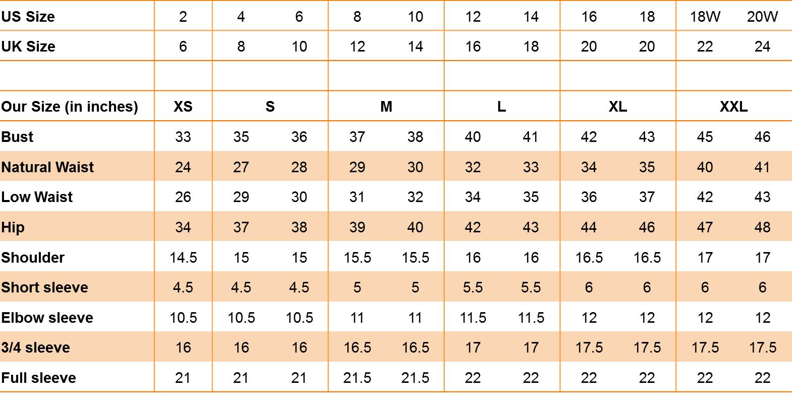 Saree Petticoat Size Chart: A Visual Reference of Charts | Chart Master