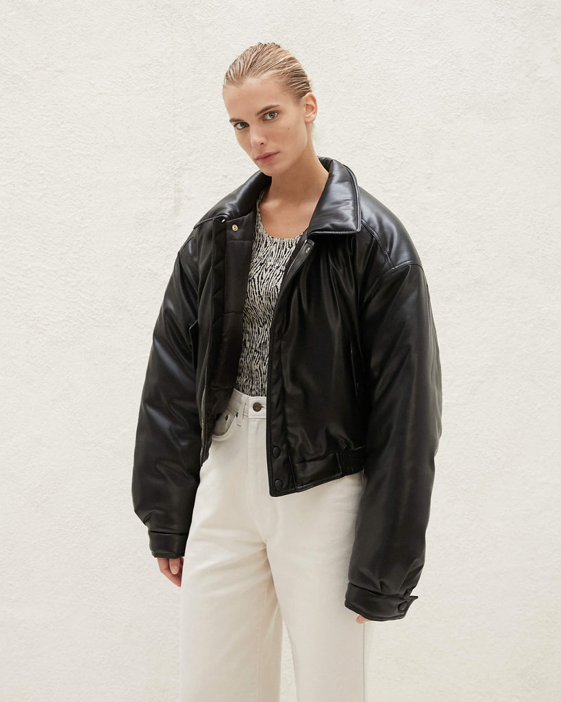 Nanushka BOMI - Vegan leather bomber jacket - Black