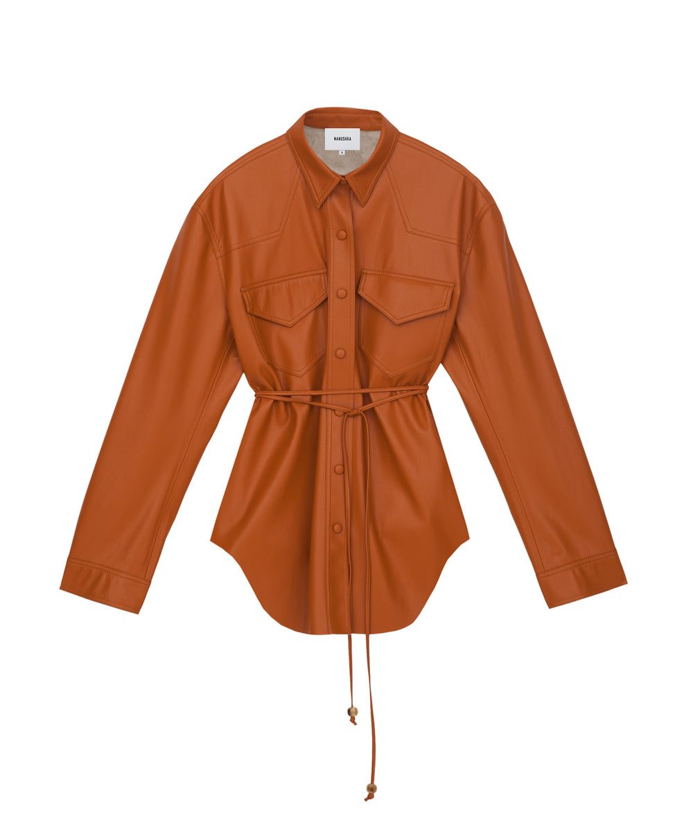 Nanushka EDDY - Vegan leather belted shirt - Burnt orange