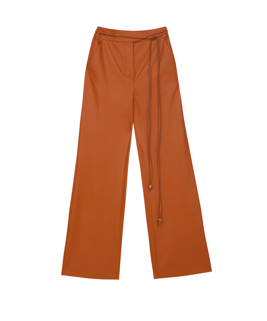 Nanushka CHIMO - Vegan leather belted pants - Burnt orange