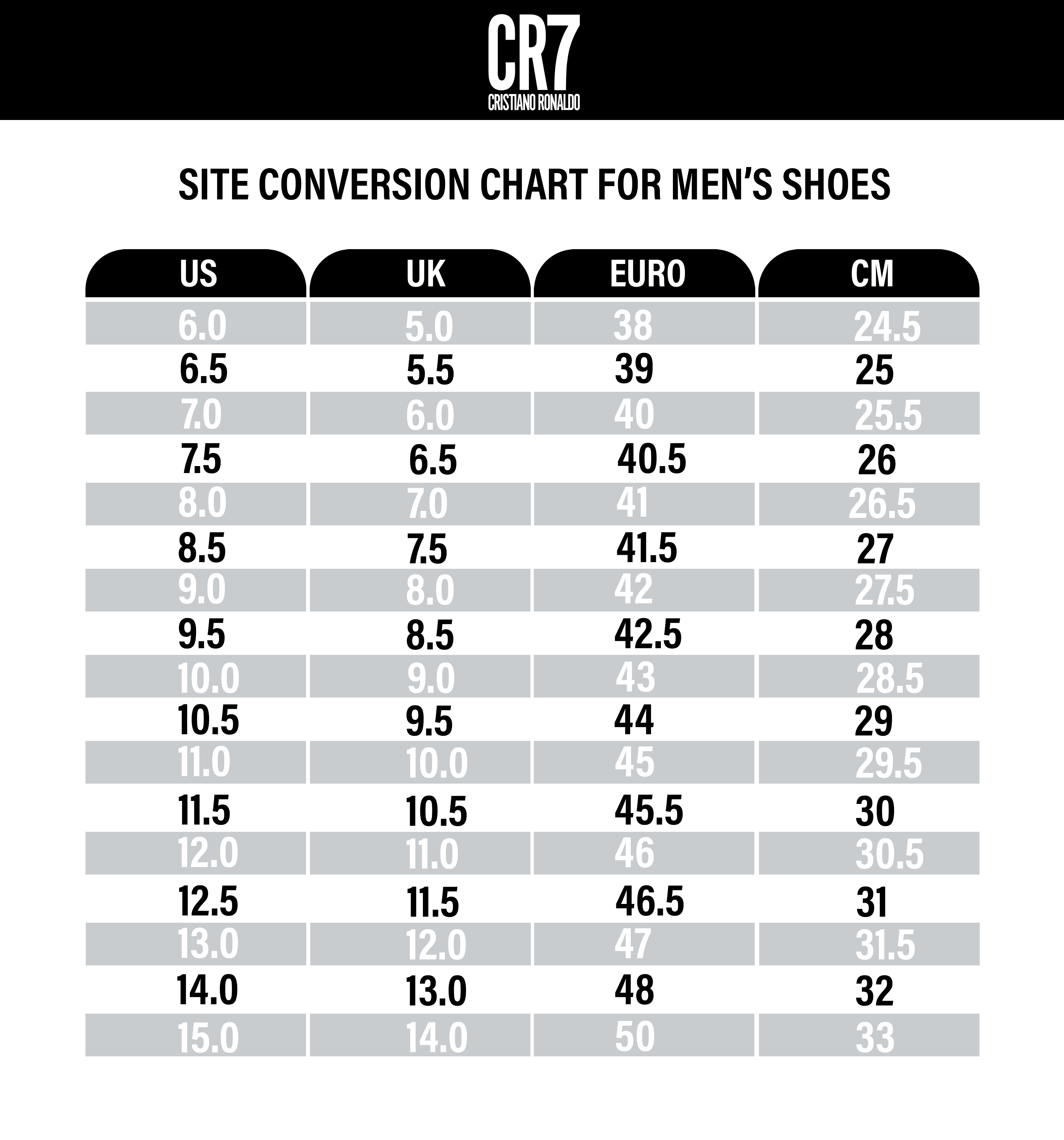 Size Guide – CR7 Footwear