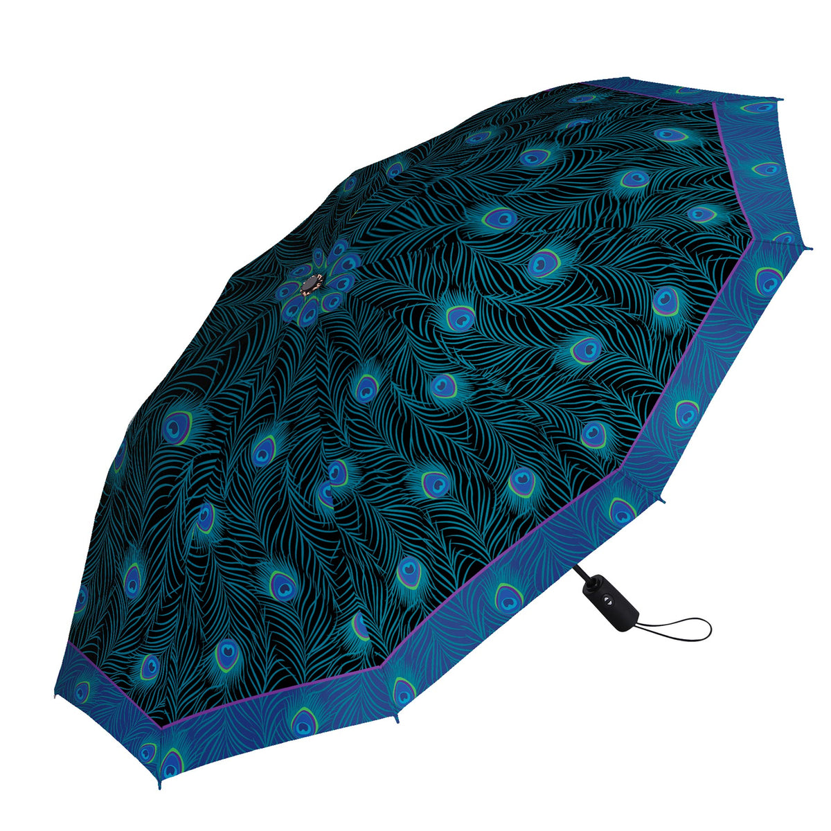 Purple Peacock Blue Folding Travel Umbrella