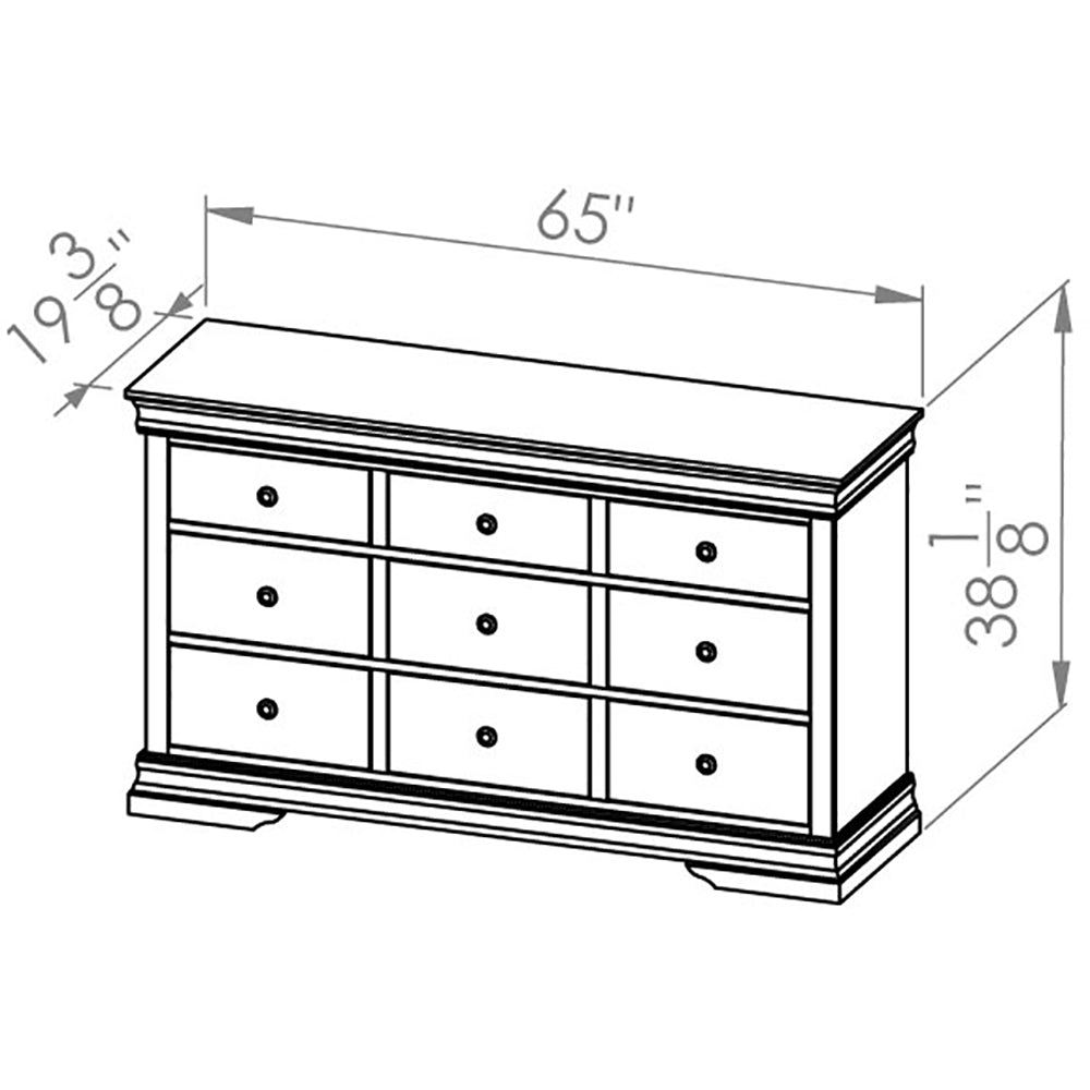 Solid Wood Canadian Made 9 Drawer Dresser Louis Rustique