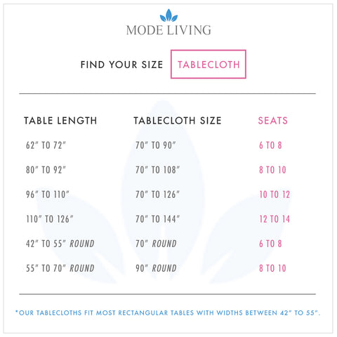 Tablecloth Size Chart by Mode Living