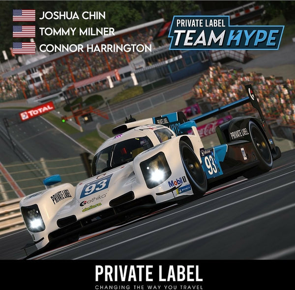 private label brand on team hype sim race car
