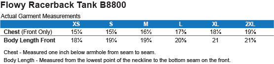 Flowy Racerback Tank Top - Size Chart