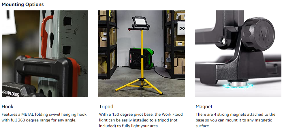 Master Tailgaters LED Work Flood Light Compatible for Black & Decker, Porter Cable, Stanley 18V-20V Battery