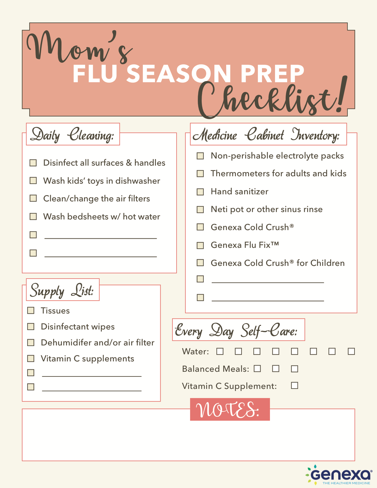 Printable Flu Season Prep Checklist Genexa
