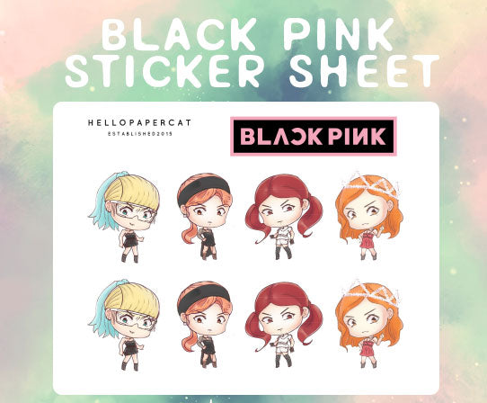 black pink sticker sheet hellopapercat
